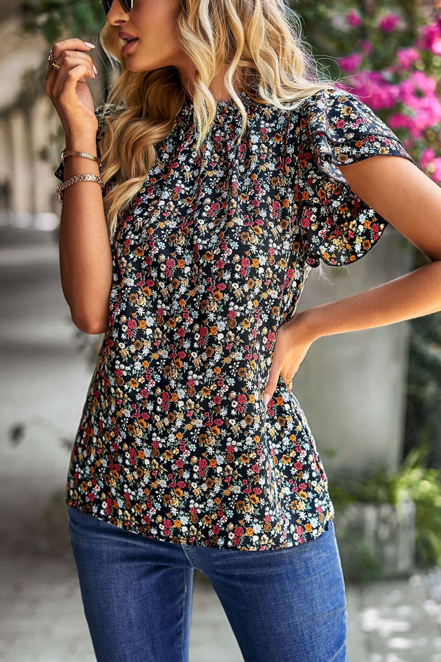 Floral Flutter Sleeve Top