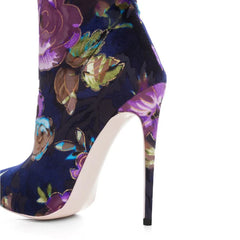 Floral Blue Ankle Stiletto Heel Boots