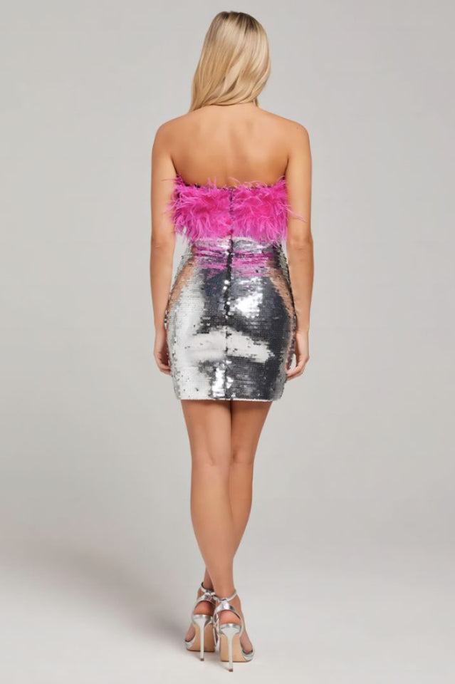 Giela Feather Sequin Mini Dress