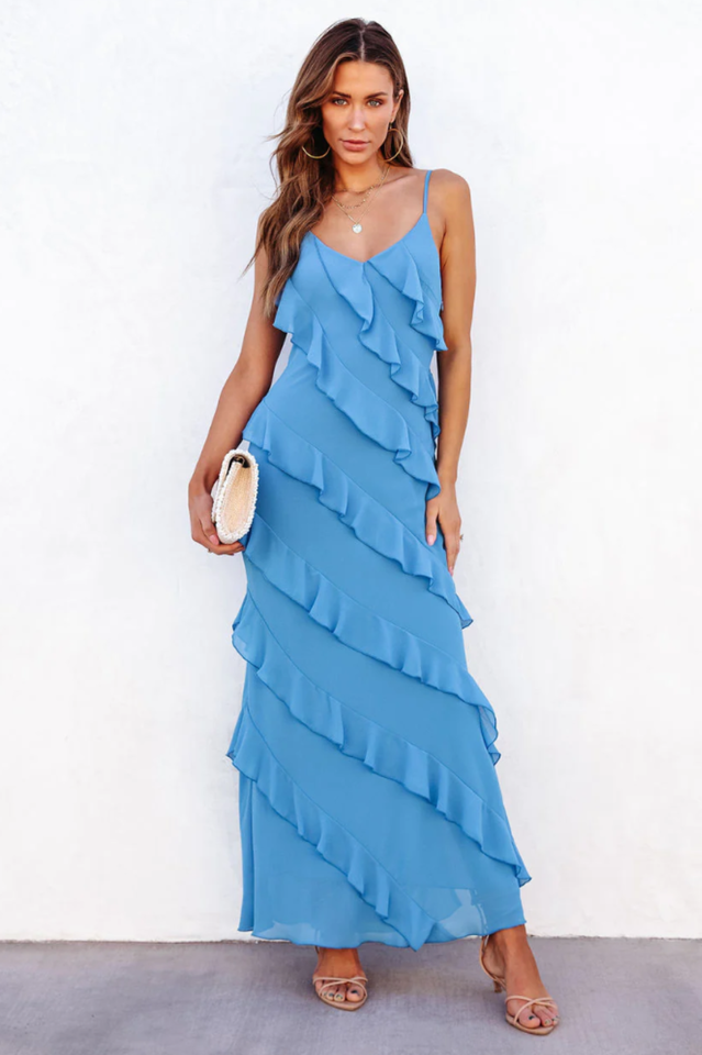 inostorâ„?Sexy Backless Halter U Neck Wave Slim Side Slit Dresses