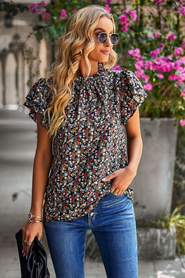 Floral Flutter Sleeve Top