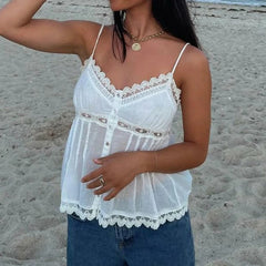 Sunset Kiss Button-Up Lace Cami