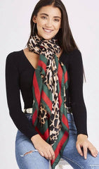 Leopard Print Scarf With  A Red And Green Trim