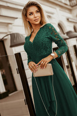 Floral Lace Satin Maxi Prom Dress