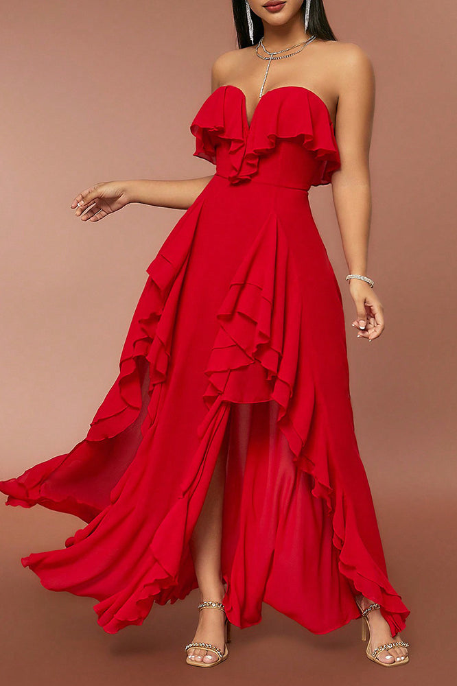 inostorâ„?V-neck ruffled backless dress