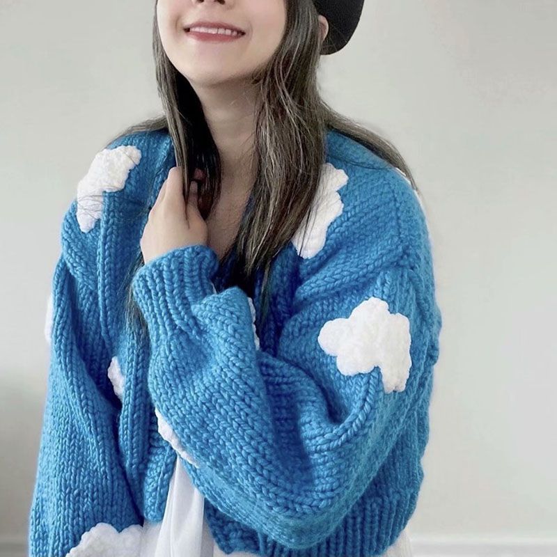 Kawaii Y2K Aesthetic Chunky Cable Knitted Cardigan Coat