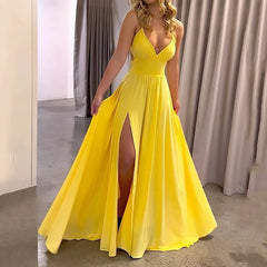 inostorâ„?Fashion Ladies Summer Suspenders V Neck Lace Up Slits Elegant Wedding Guest Dress