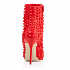 Red Spiked Leather Ankle Boots