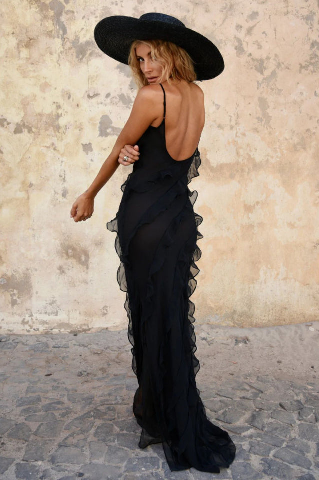 inostorâ„?Sexy Backless Halter U Neck Wave Slim Side Slit Dresses