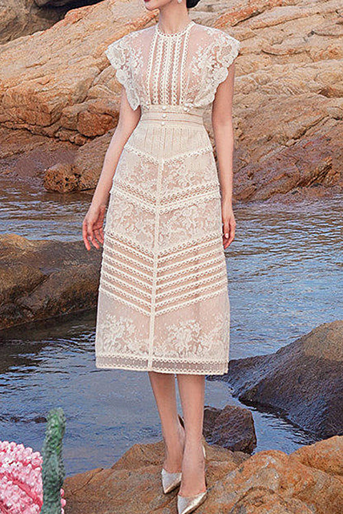 inostorâ„?Crochet lace elegant embroidered dress