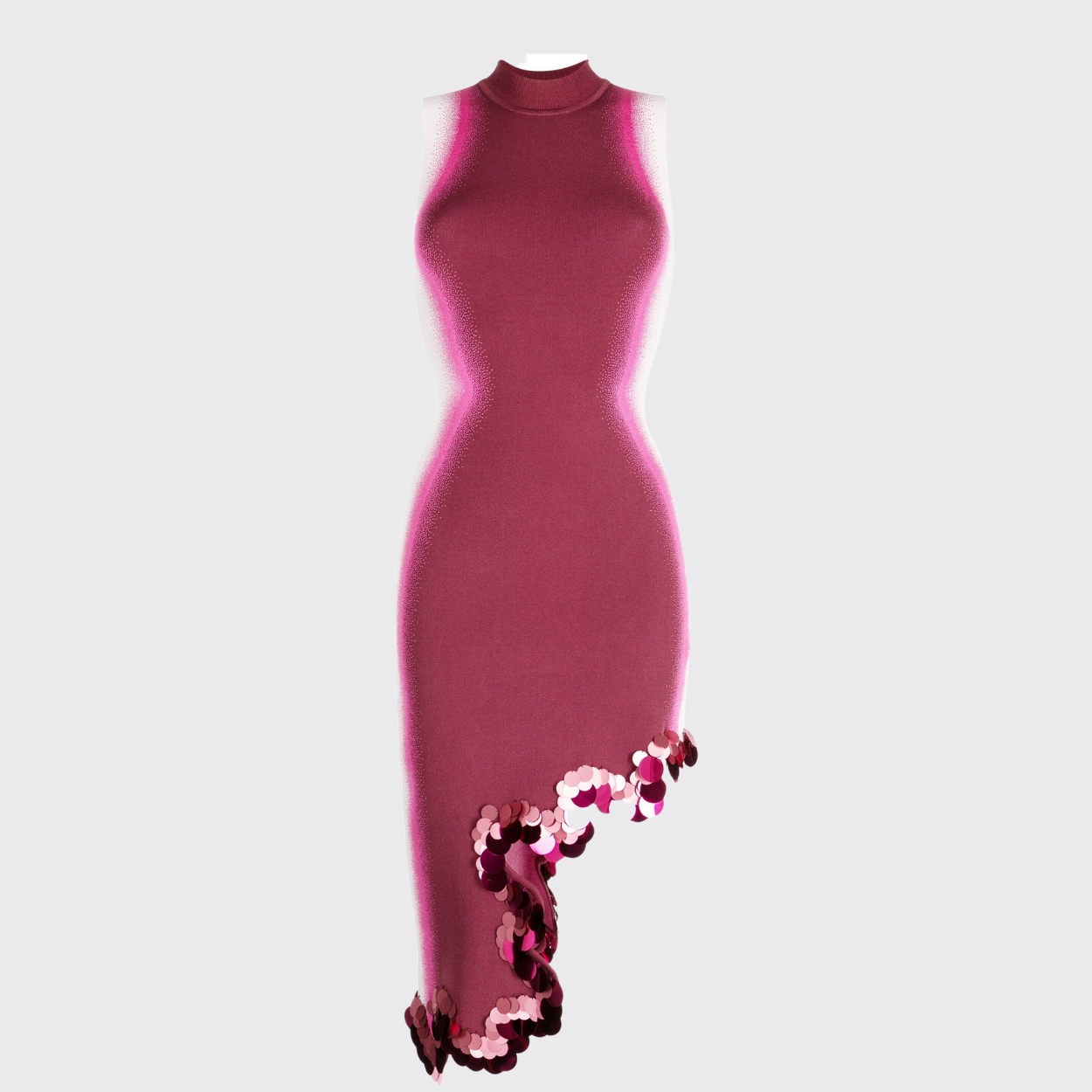 Pink Asymmetric Dress With Wave Detail and Sequin Embellishment