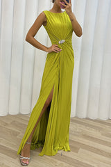 inostorâ„?Elegant Formal Solid Slit Fold O Neck Evening Dress Dresses