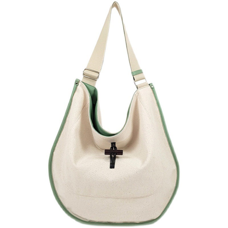 Green Trim Round Canvas Tote Bag