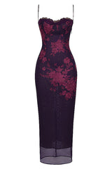 Aiza Grape Floral Print Maxi Dress