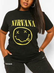 Black 'Nirvana' Smiley Face T-Shirt