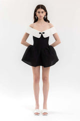 Antonia Off Shoulder Diamante Bow Mini Dress