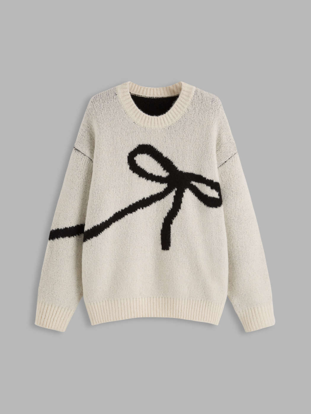 Bowknot Round Neck Oversized Knit Sweater