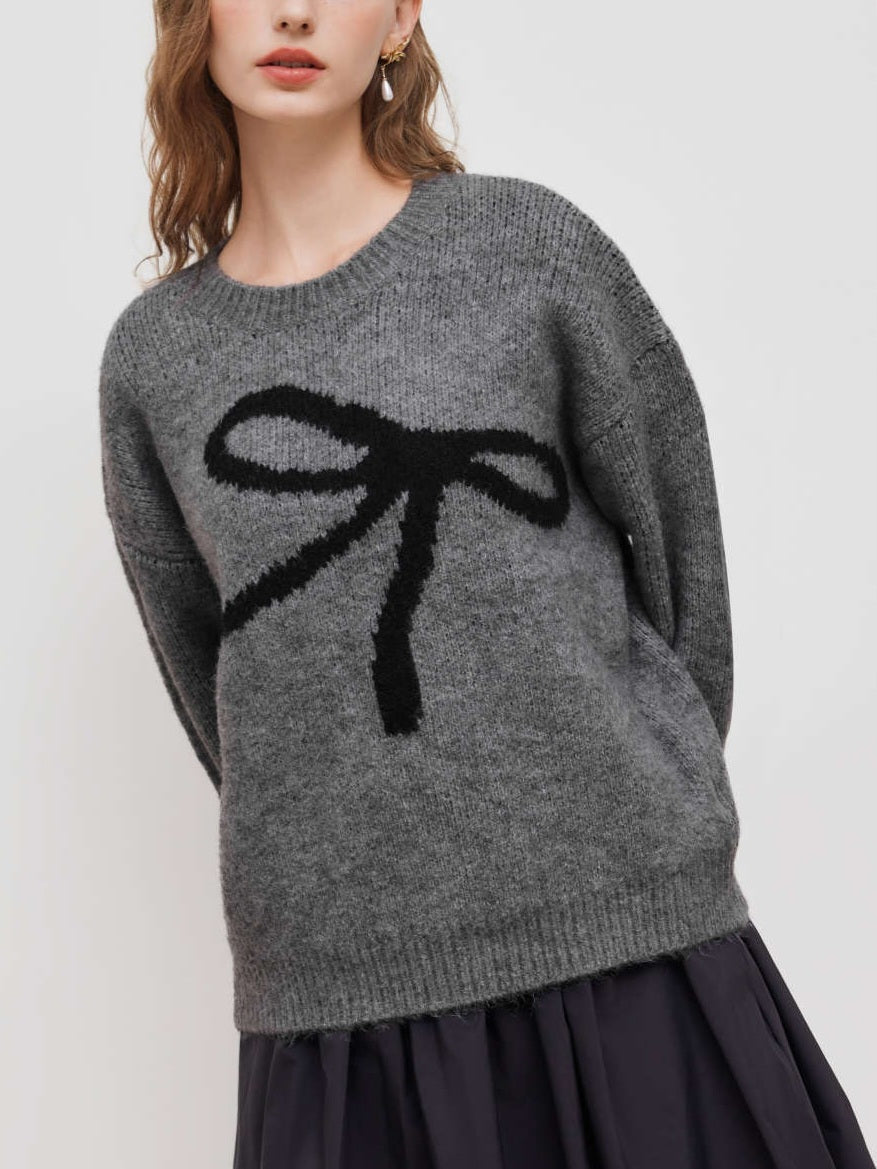 Bowknot Round Neck Oversized Knit Sweater