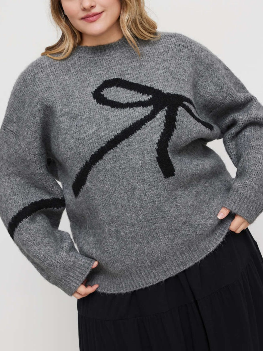 Bowknot Round Neck Oversized Knit Sweater