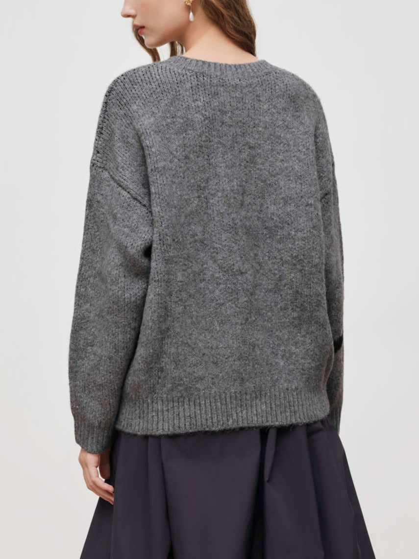 Bowknot Round Neck Oversized Knit Sweater
