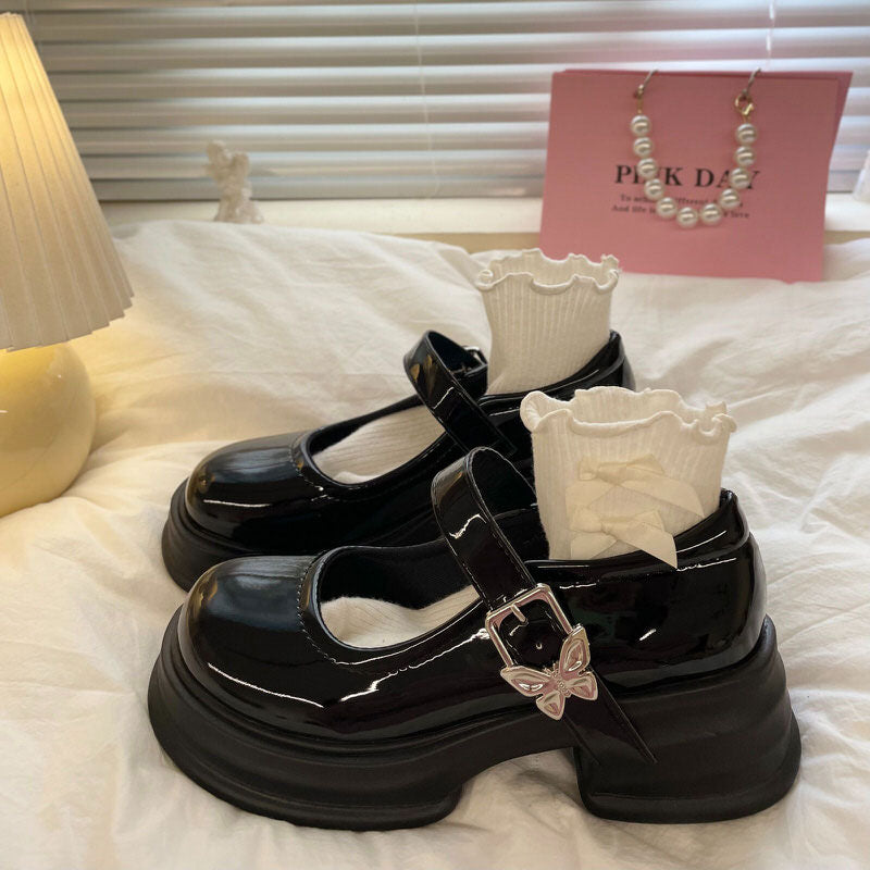 Butterfly Buckle Mary Jane Glossy Platform Heels