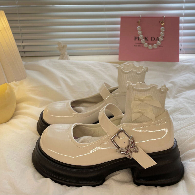 Butterfly Buckle Mary Jane Glossy Platform Heels