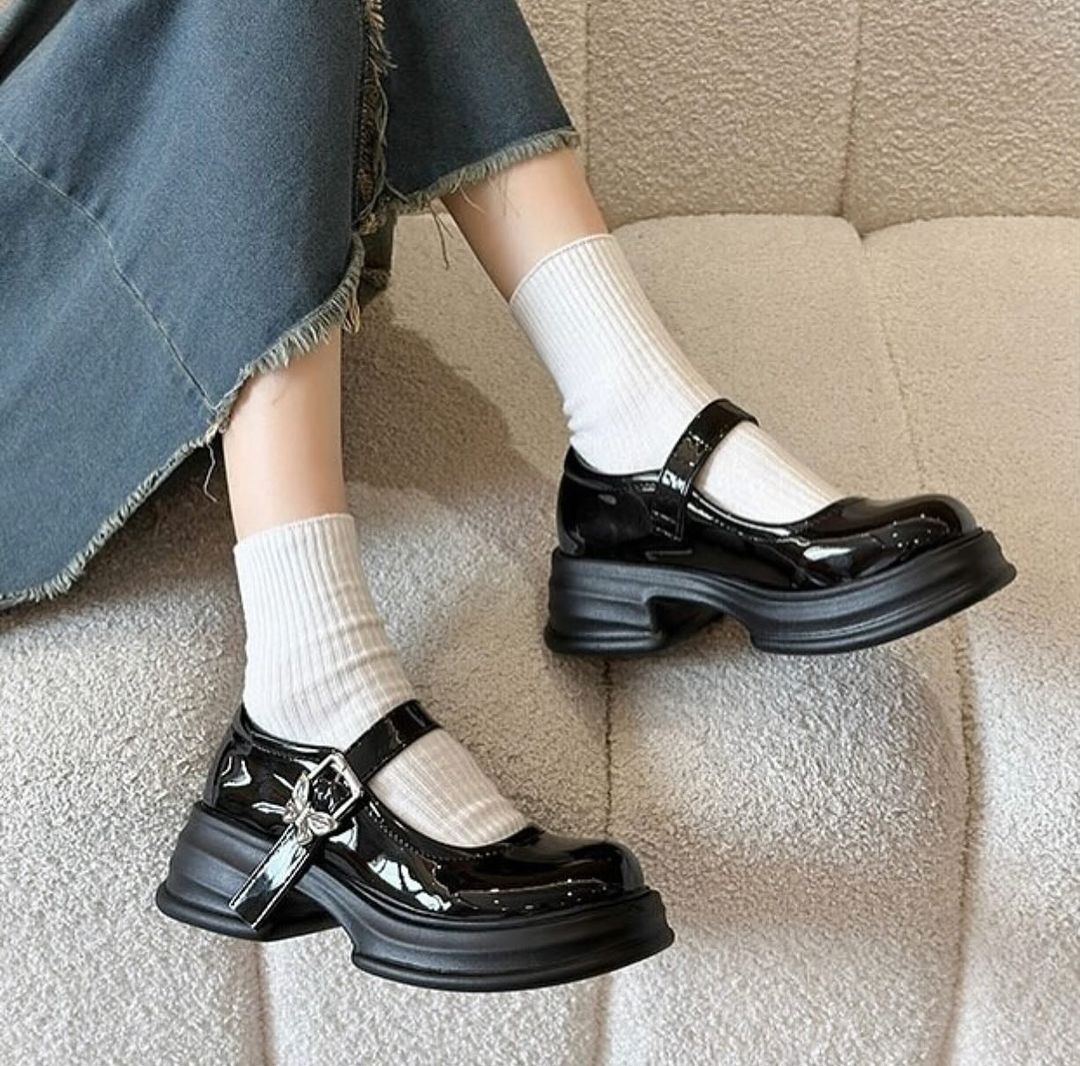 Butterfly Buckle Mary Jane Glossy Platform Heels
