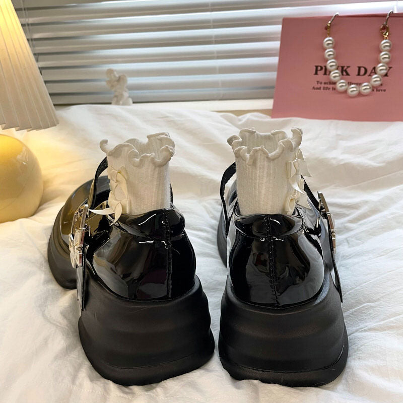 Butterfly Buckle Mary Jane Glossy Platform Heels