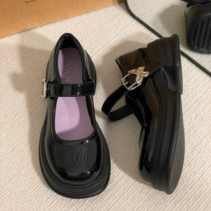 Butterfly Buckle Mary Jane Glossy Platform Heels