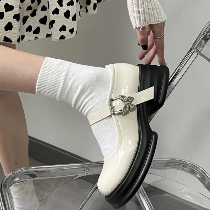 Butterfly Buckle Mary Jane Glossy Platform Heels