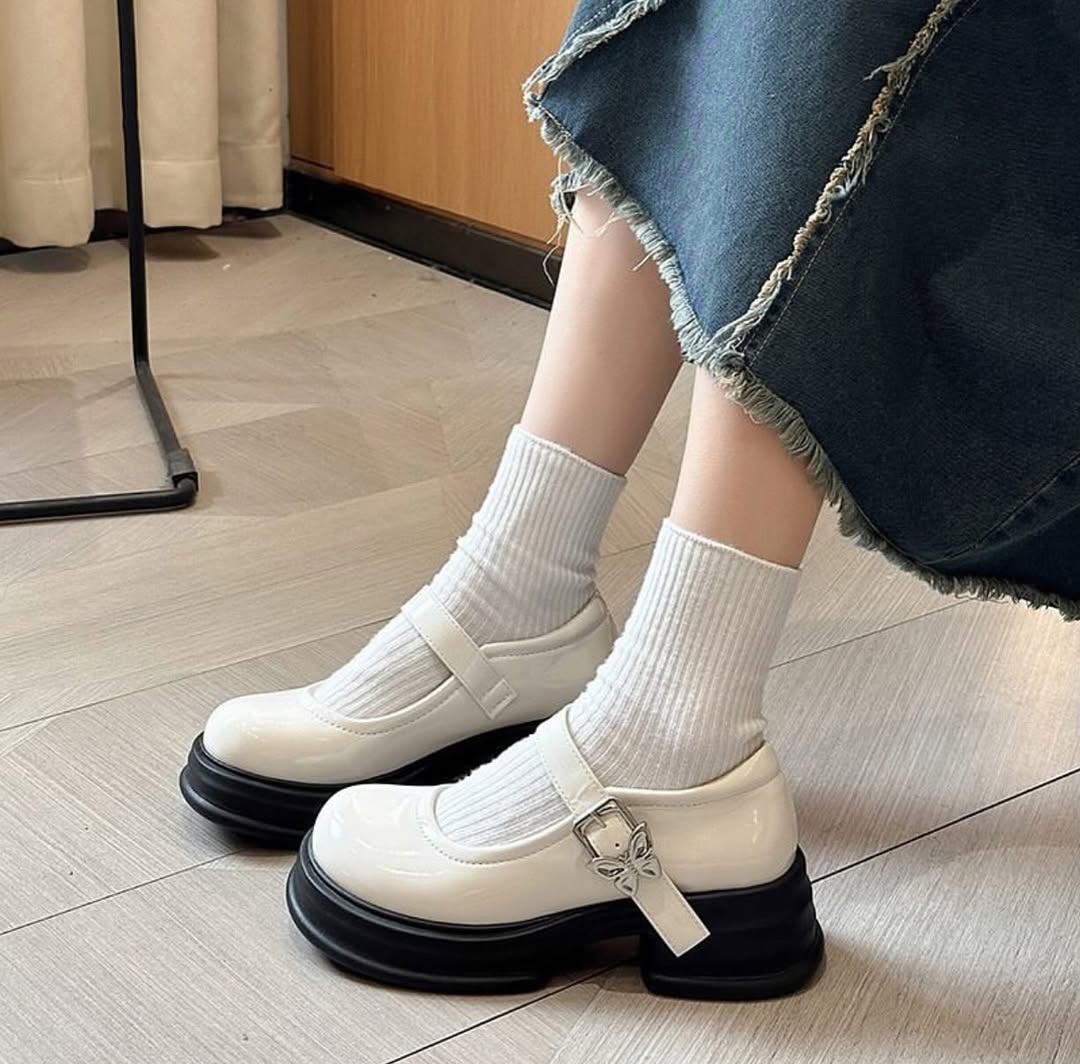 Butterfly Buckle Mary Jane Glossy Platform Heels