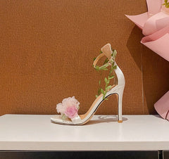 Chiffon Flower High Heels Strappy Sandal Shoes
