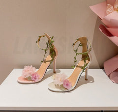 Chiffon Flower High Heels Strappy Sandal Shoes