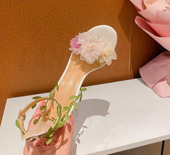 Chiffon Flower High Heels Strappy Sandal Shoes