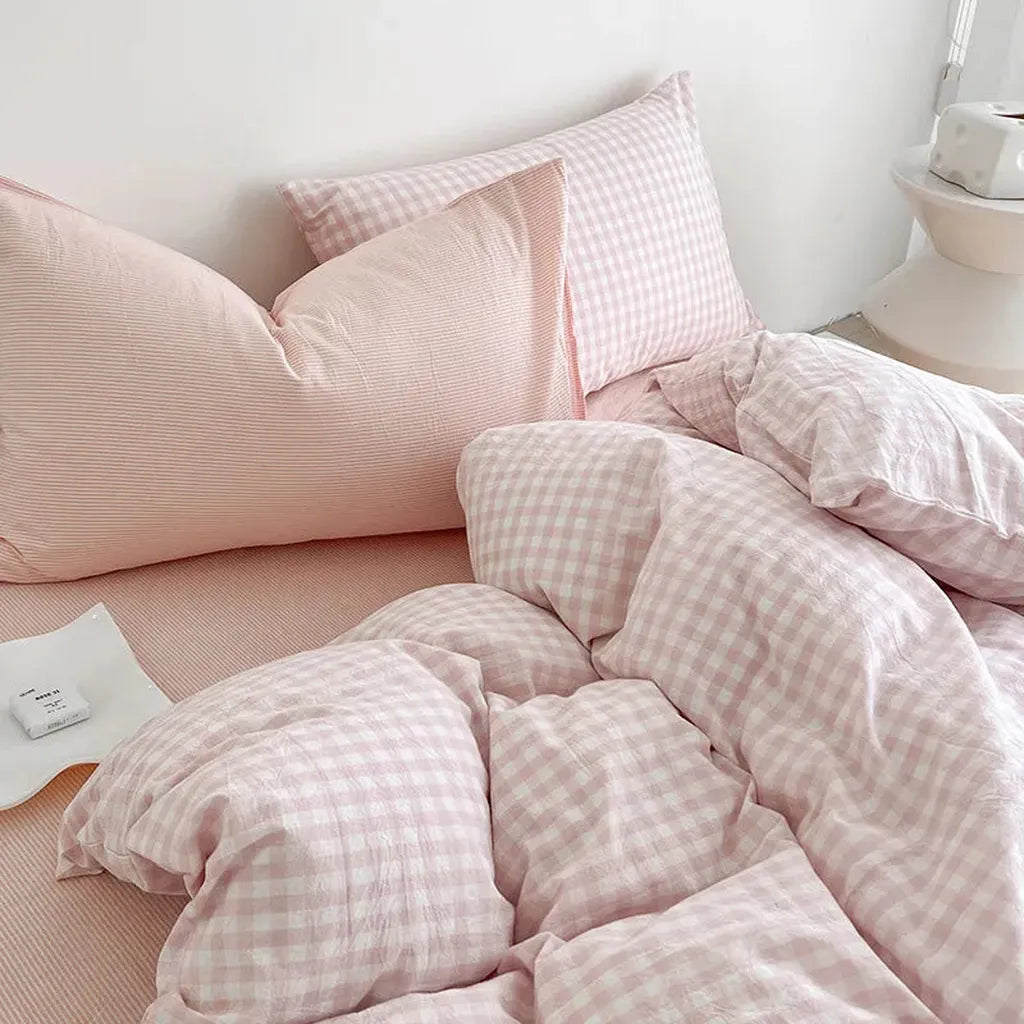 Cotton Small Gingham Duvet Cover - Beige