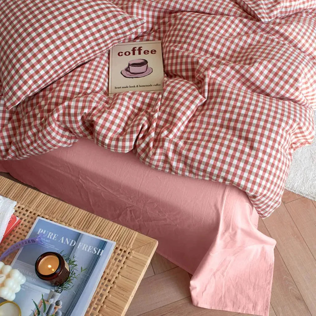 Cotton Small Gingham Bedding Set - Blue