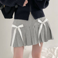 Double Bow Pleated Mini Skirt