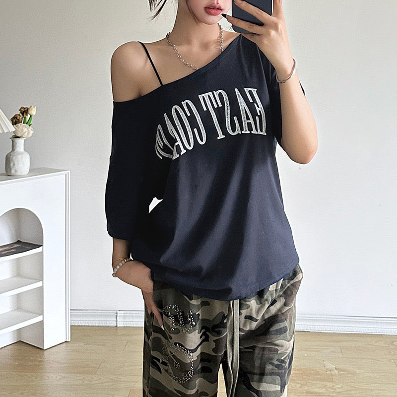 'East Coast' Oversized Off-Shoulder Shirt