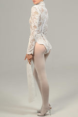 Bonnie High Neck Embroidered Lace Bodysuit