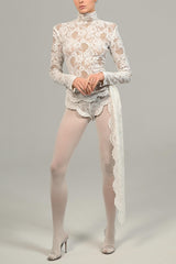 Bonnie High Neck Embroidered Lace Bodysuit
