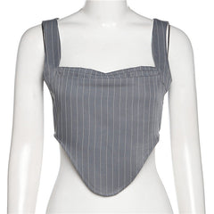 Grey Striped Crop Top