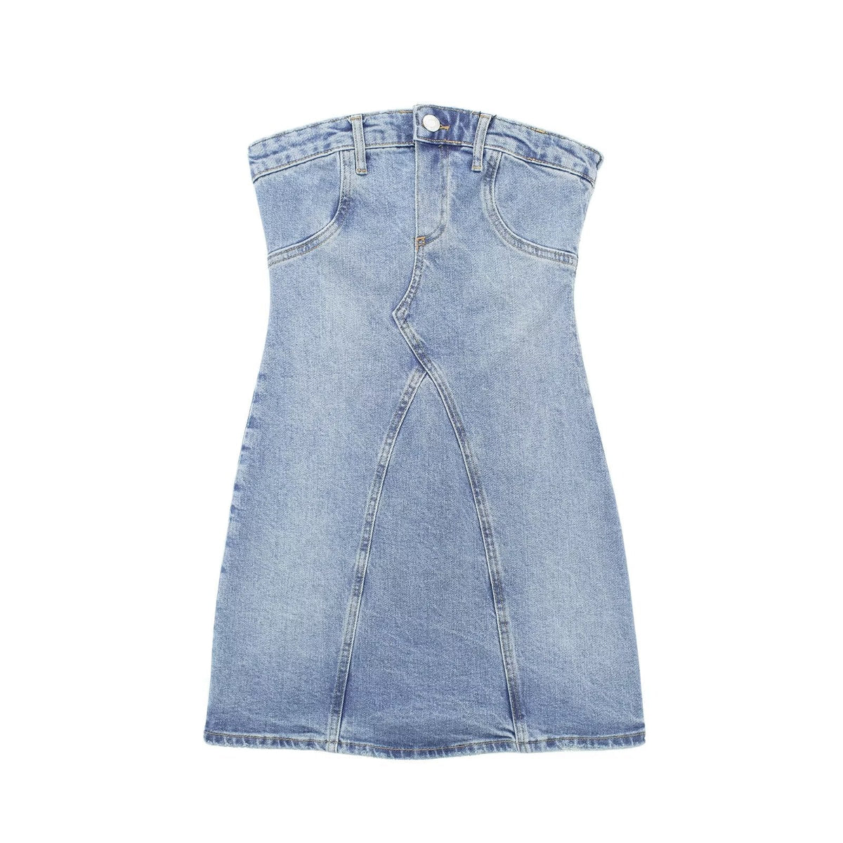 Ice blue Blue Washed jeans Denim Strapless Tube Dress