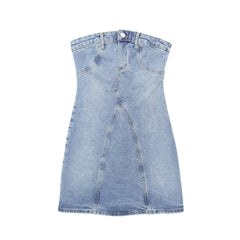 Ice blue Blue Washed jeans Denim Strapless Tube Dress