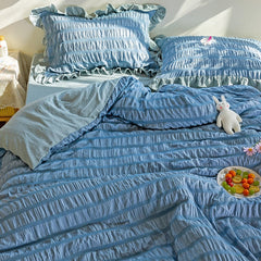Simple Solid Binding Bedding Set White Blue Queen King 220x240 Size Duvet Cover Set 200x230 Bed Quilt Cover Bedclothes For Home