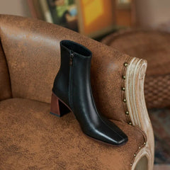 Square Toe Zipper Motorcycle Ankle Boots