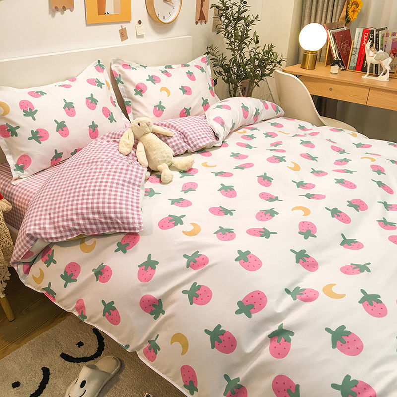 Fashion Bedding Set White Green Double Bed Linens Nordic Duvet Cover Pillowcase Queen Size Flat Sheet Classic Grid Kids Winter