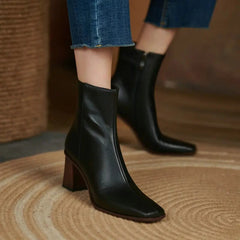 Square Toe Zipper Motorcycle Ankle Boots