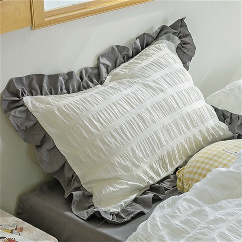 Simple Solid Binding Bedding Set White Blue Queen King 220x240 Size Duvet Cover Set 200x230 Bed Quilt Cover Bedclothes For Home