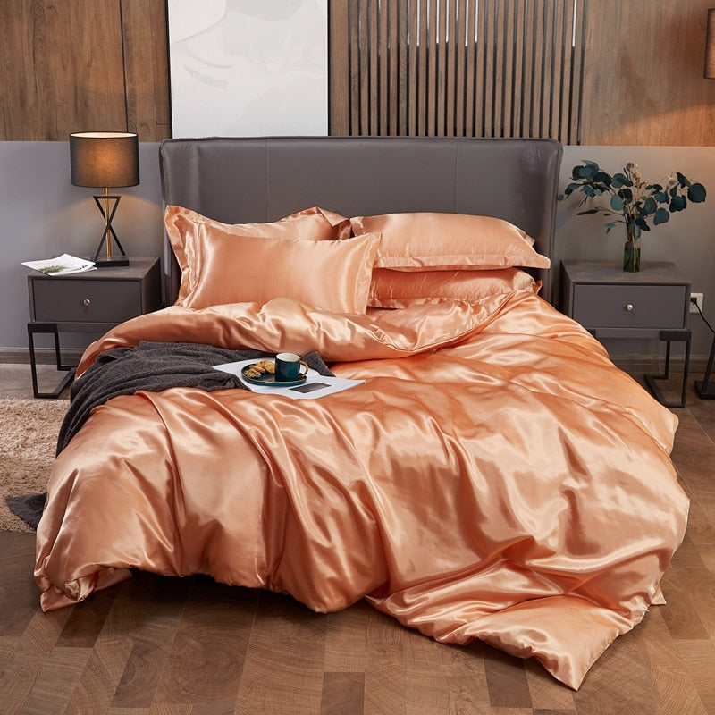 NEW Bedding Sets Rayon Fabric Luxury Duvet Cover Set Twin Gueen King Size Bed Sets Solid Color Bedclothes Sets