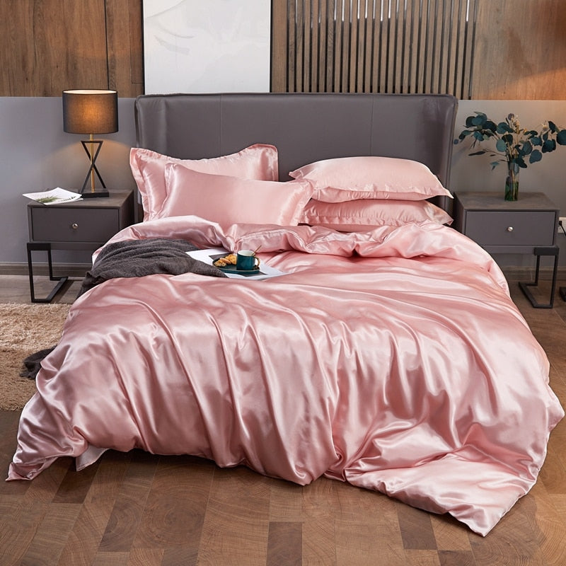 NEW Bedding Sets Rayon Fabric Luxury Duvet Cover Set Twin Gueen King Size Bed Sets Solid Color Bedclothes Sets